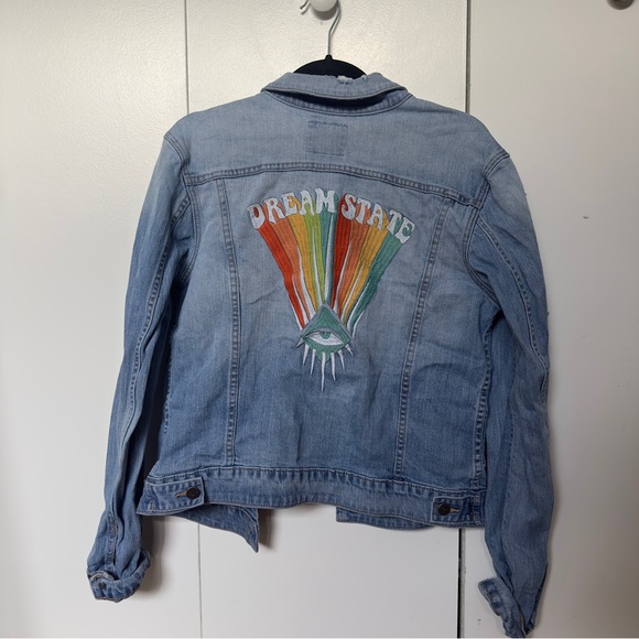REVICE Light Blue Denim Jacket with Rainbow 'Dream State' Back Patch - Picture 2 of 7